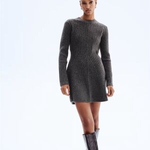 NWOT H&M Grey Ribbed Long-Sleeve Sweater Dress